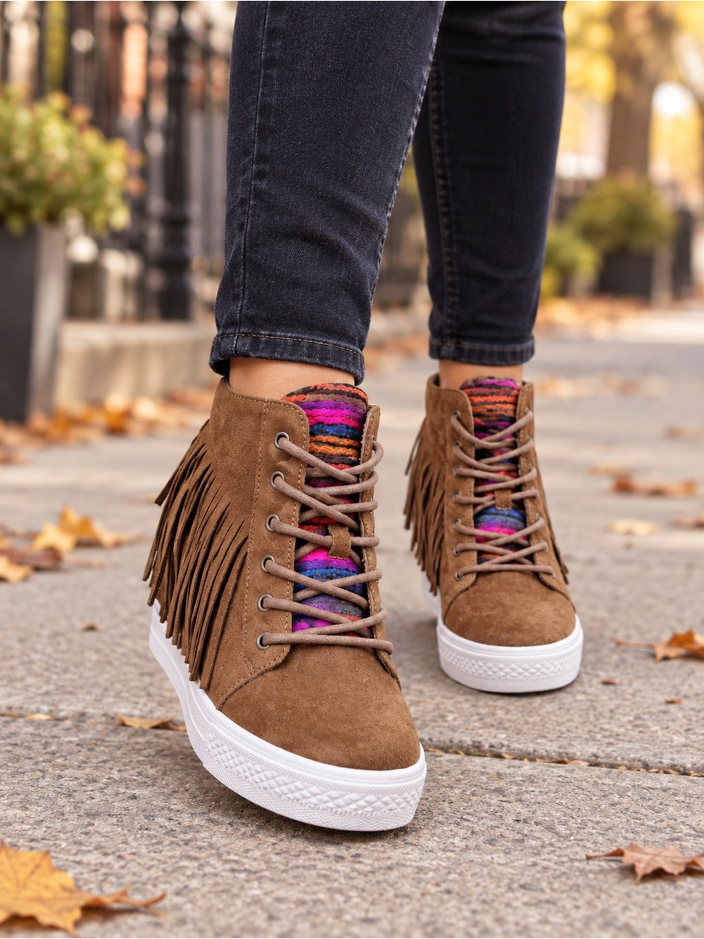 Not rated fringe wedge sneaker in brown